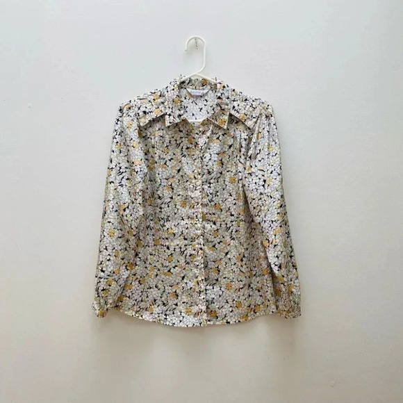 Vintage Tops - Vintage - Cottagecore Floral Button-down Blouse